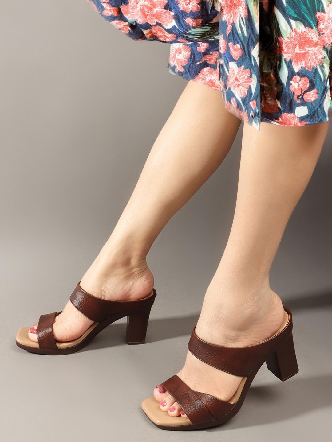 Buy DressBerry Women Leather Comfort Block Sandals Heel Heels