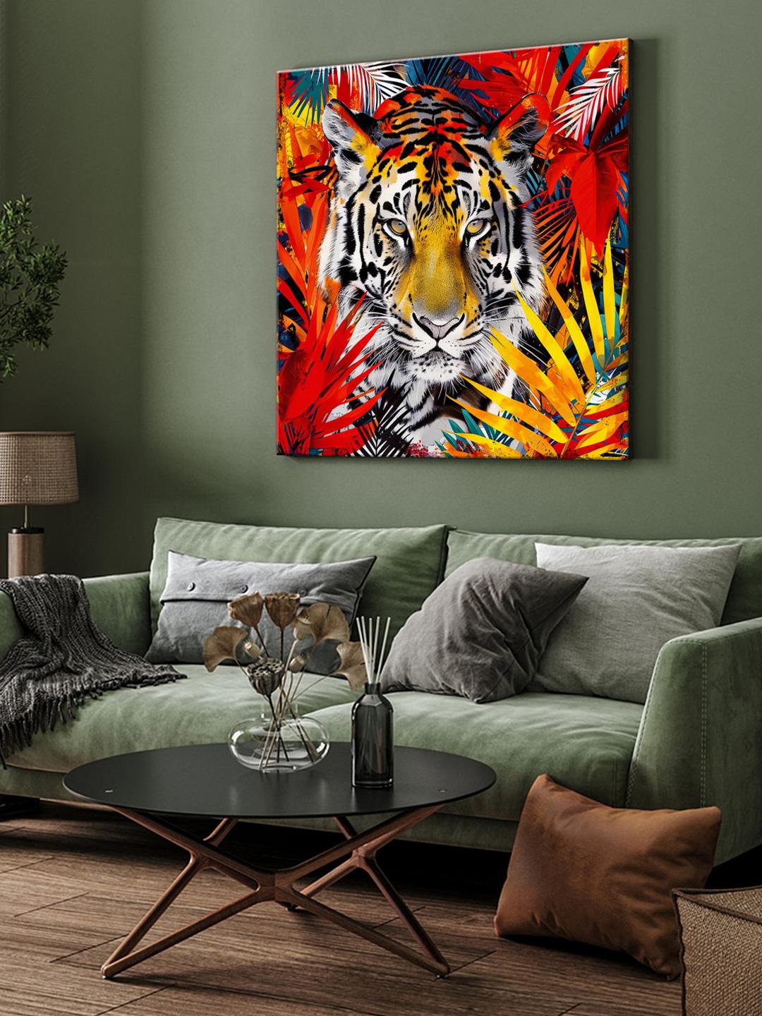 Buy 999Store Yellow & Red Canvas Birds and Animals Wall Painting