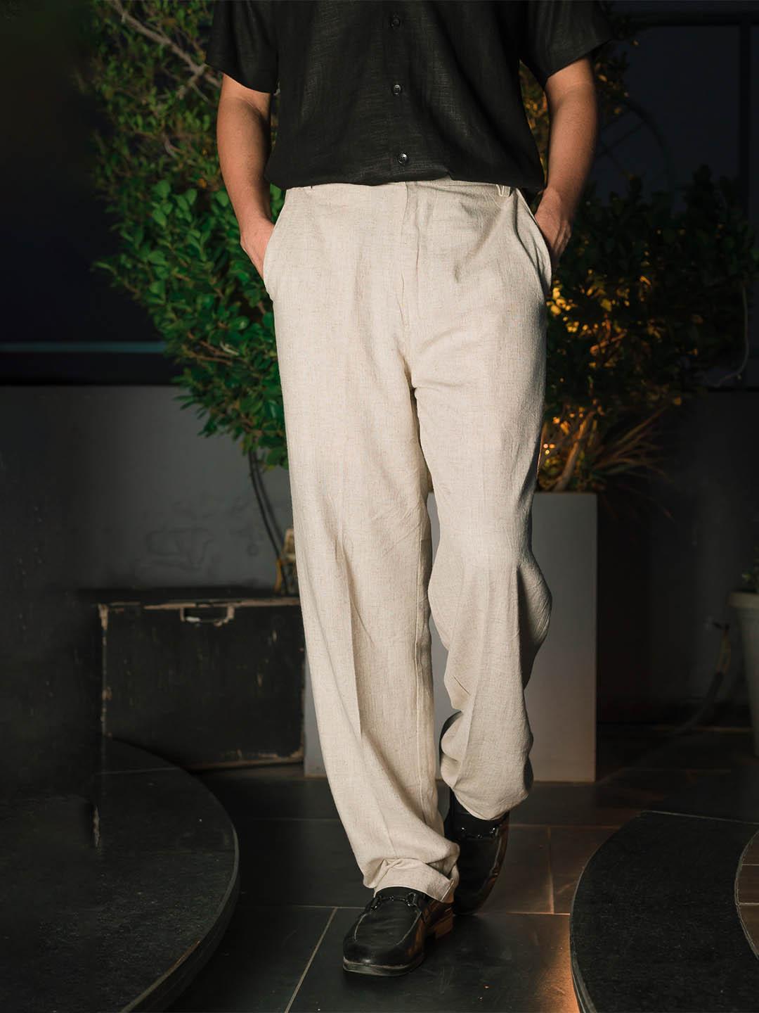 Buy JAVINISHKA Men Relaxed Straight Fit High-Rise Pleated Trousers