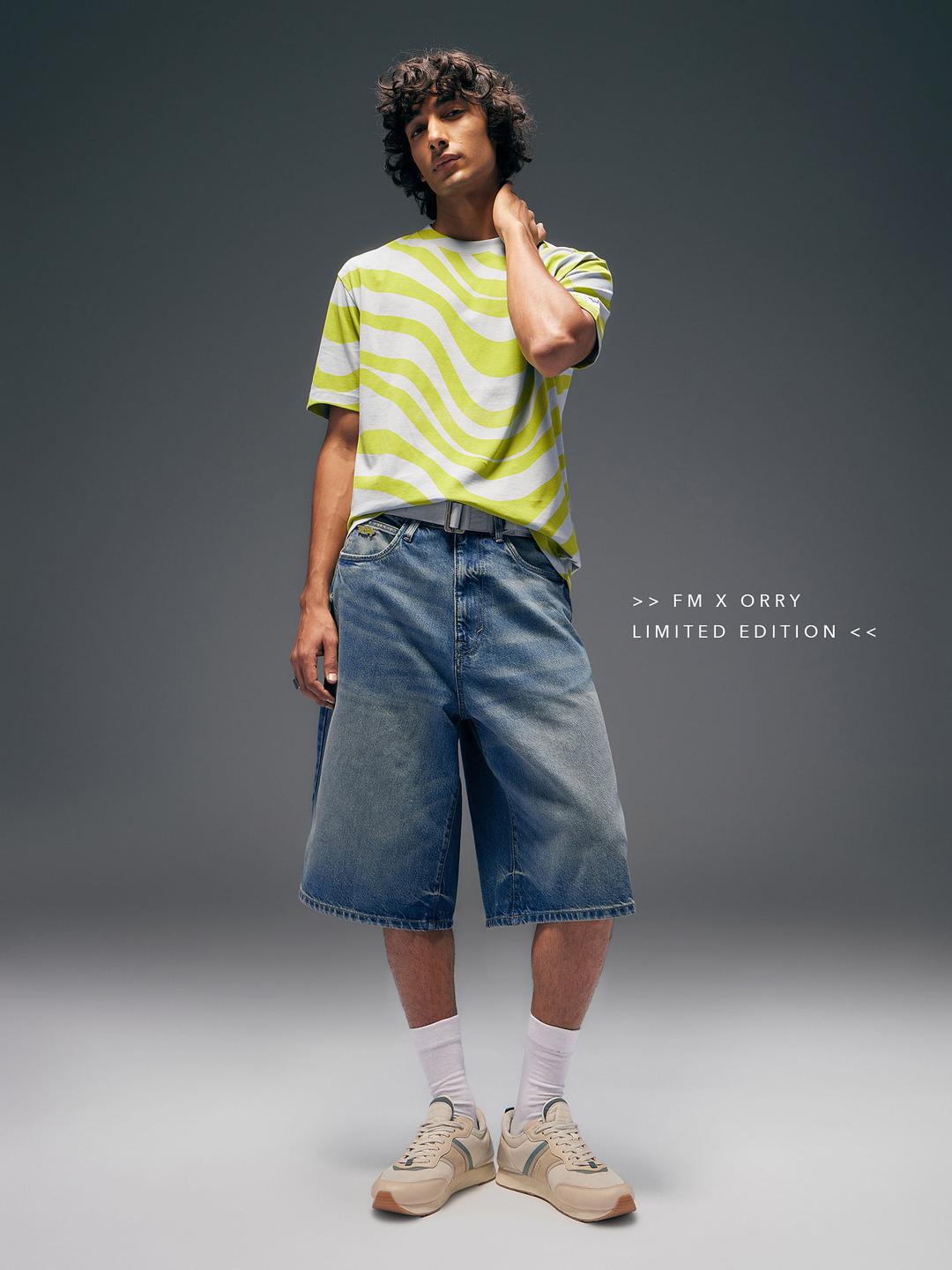 Buy Flying Machine Men Orry X Cobain Loose Fit Denim Jorts