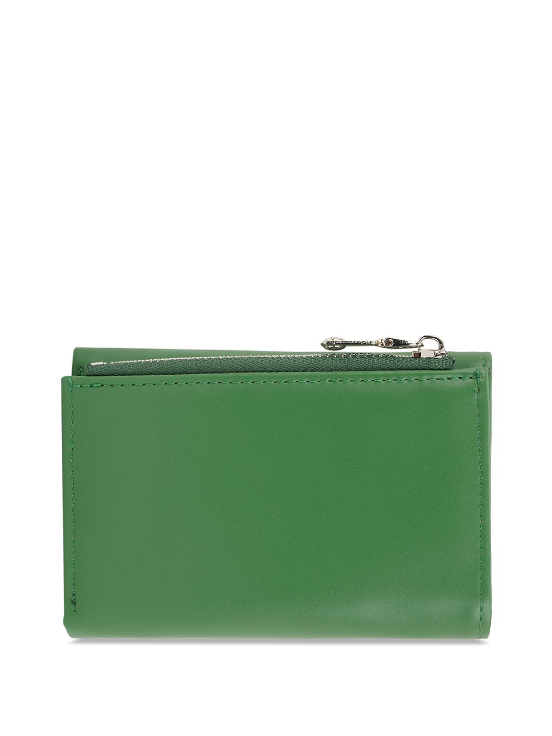 Buy Globus Women Green Textured Tri-Fold Wallet With Zip