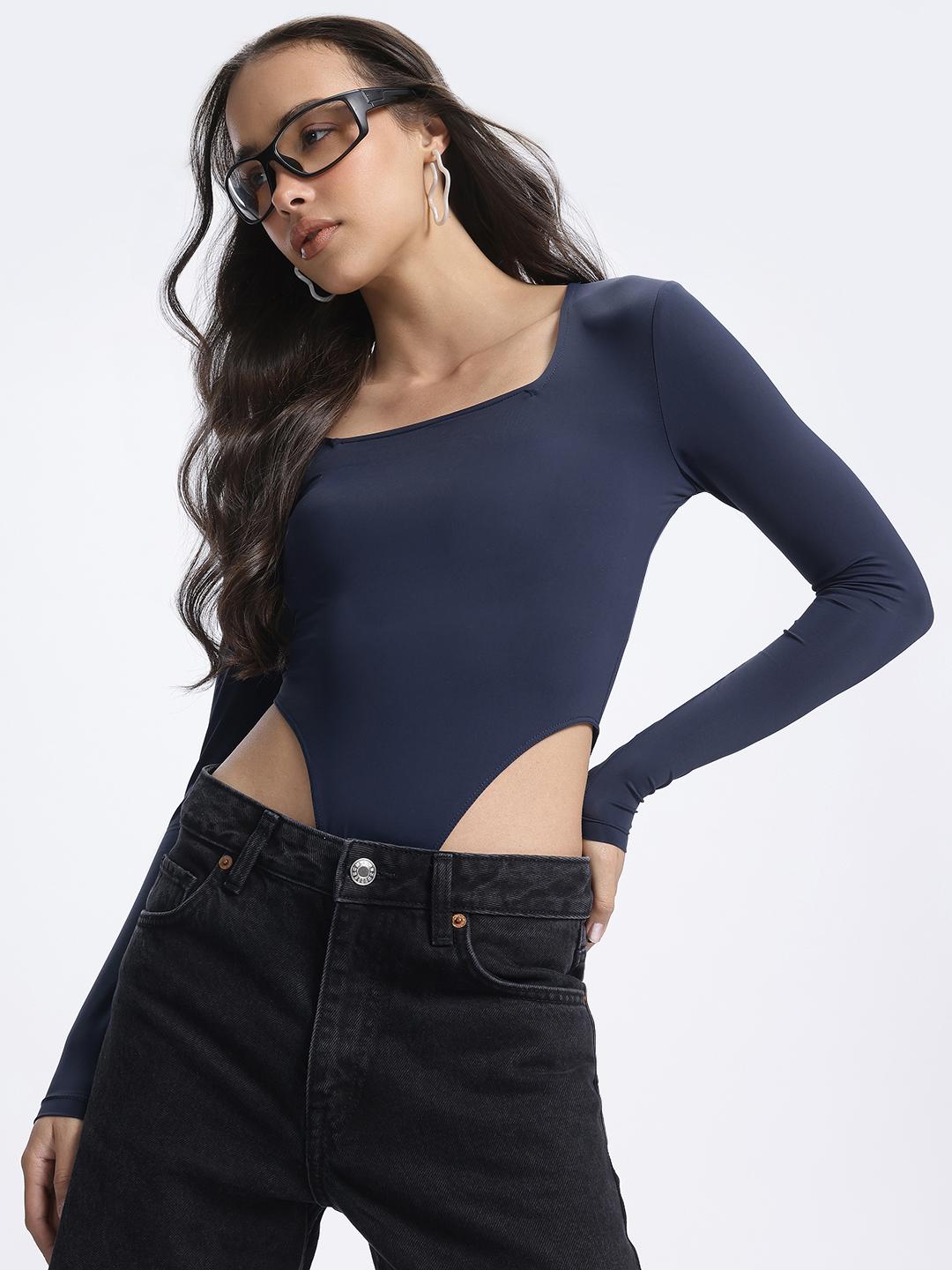 クラネ　ROUND NECK HIGH CUT BODYSUITS Buy glitchez Square Neck High Cut Bodysuit - Bodysuit for Women