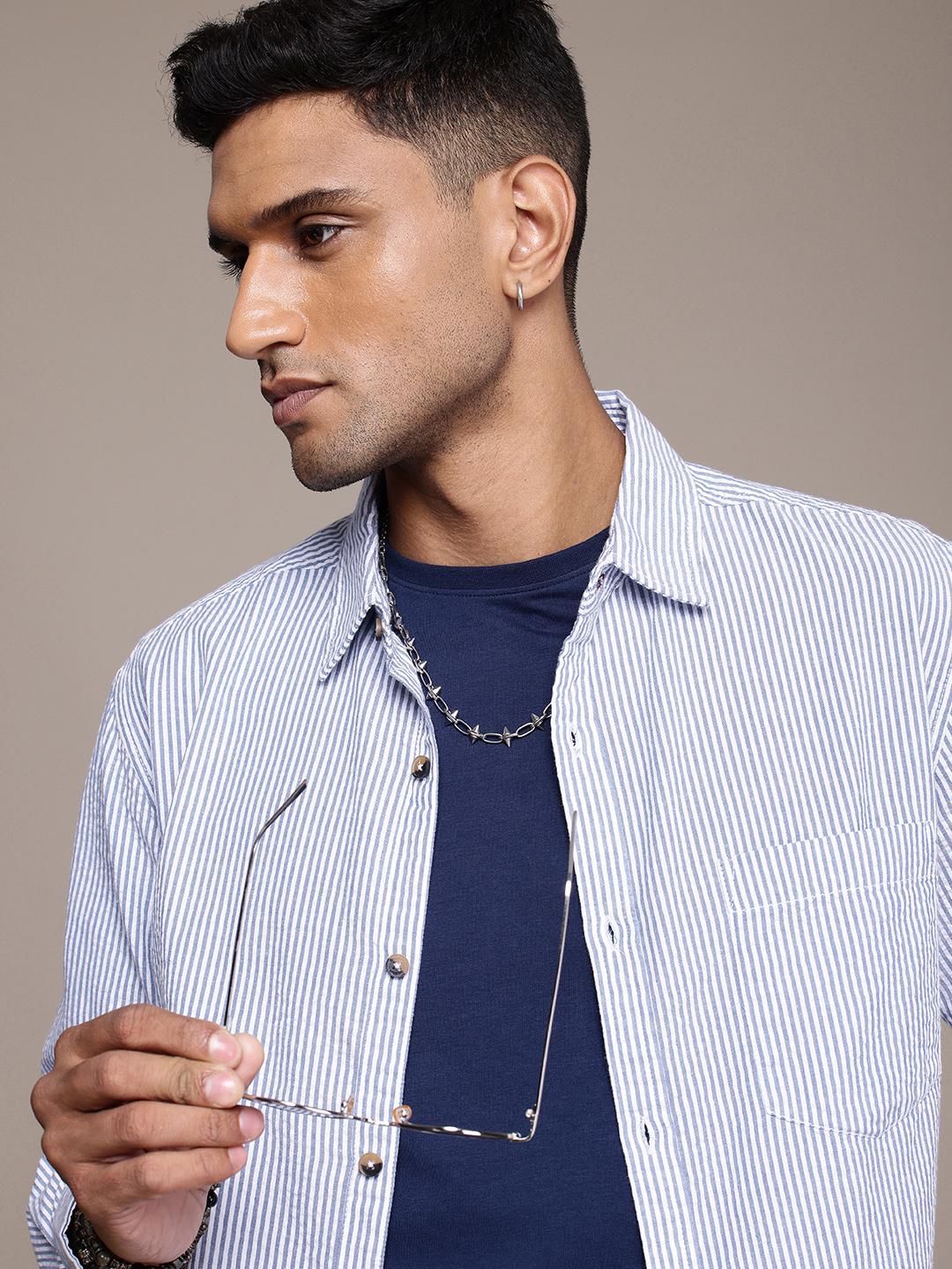Roadster Men Striped Pure Cotton Casual Shirt