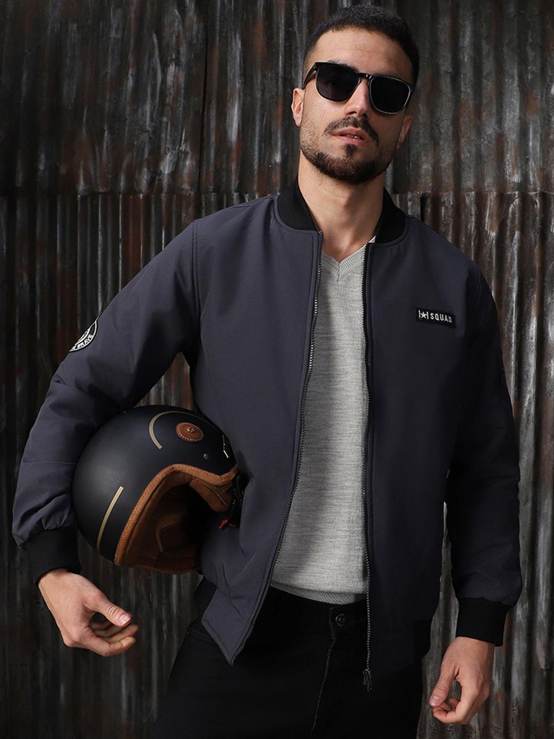 Buy High Star Men Stand Collar Typography Printed Casual Bomber