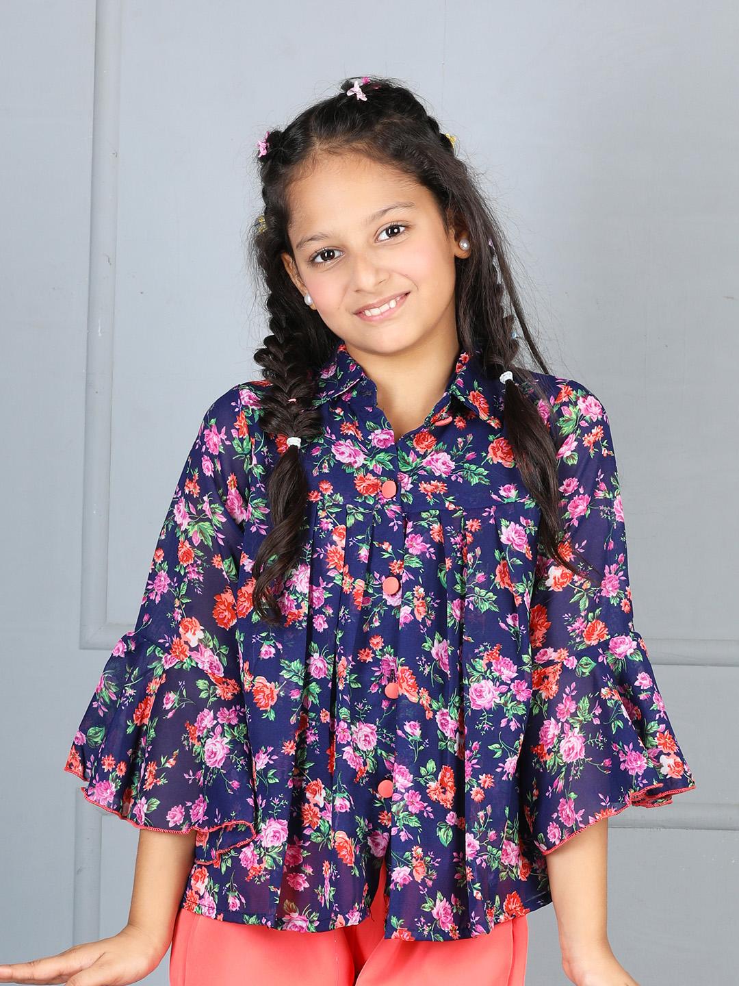 Buy Cutiekins girl's Floral Printed Flared Sleeve Shirt Style Top