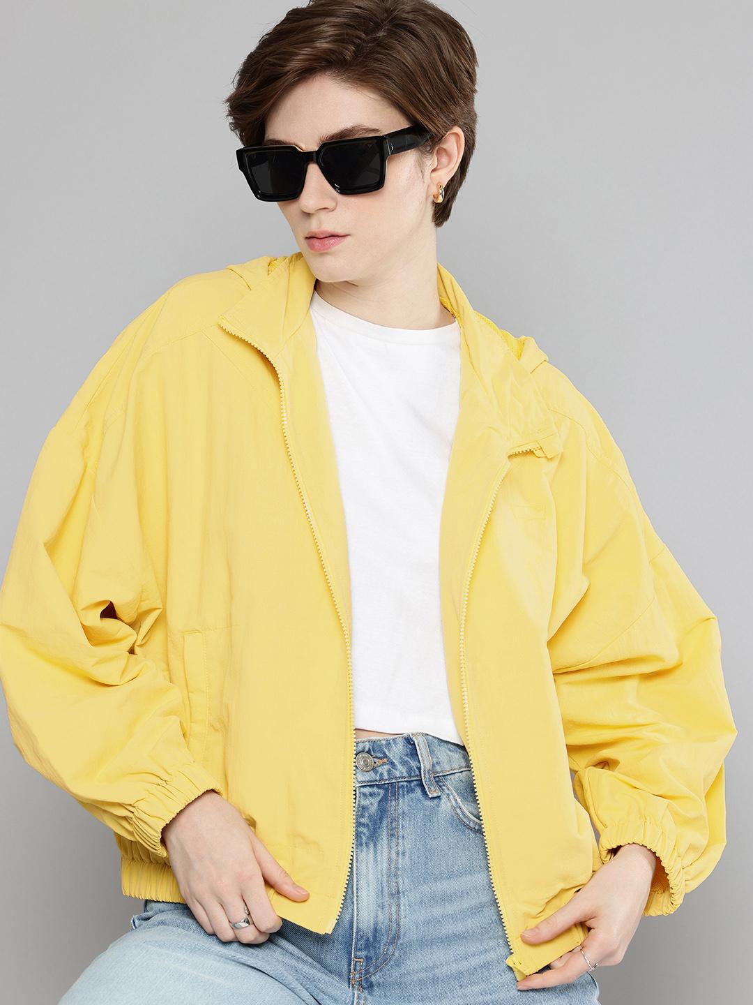 Buy Levis Women's Solid Yellow Hooded Windcheater Jacket - Jackets