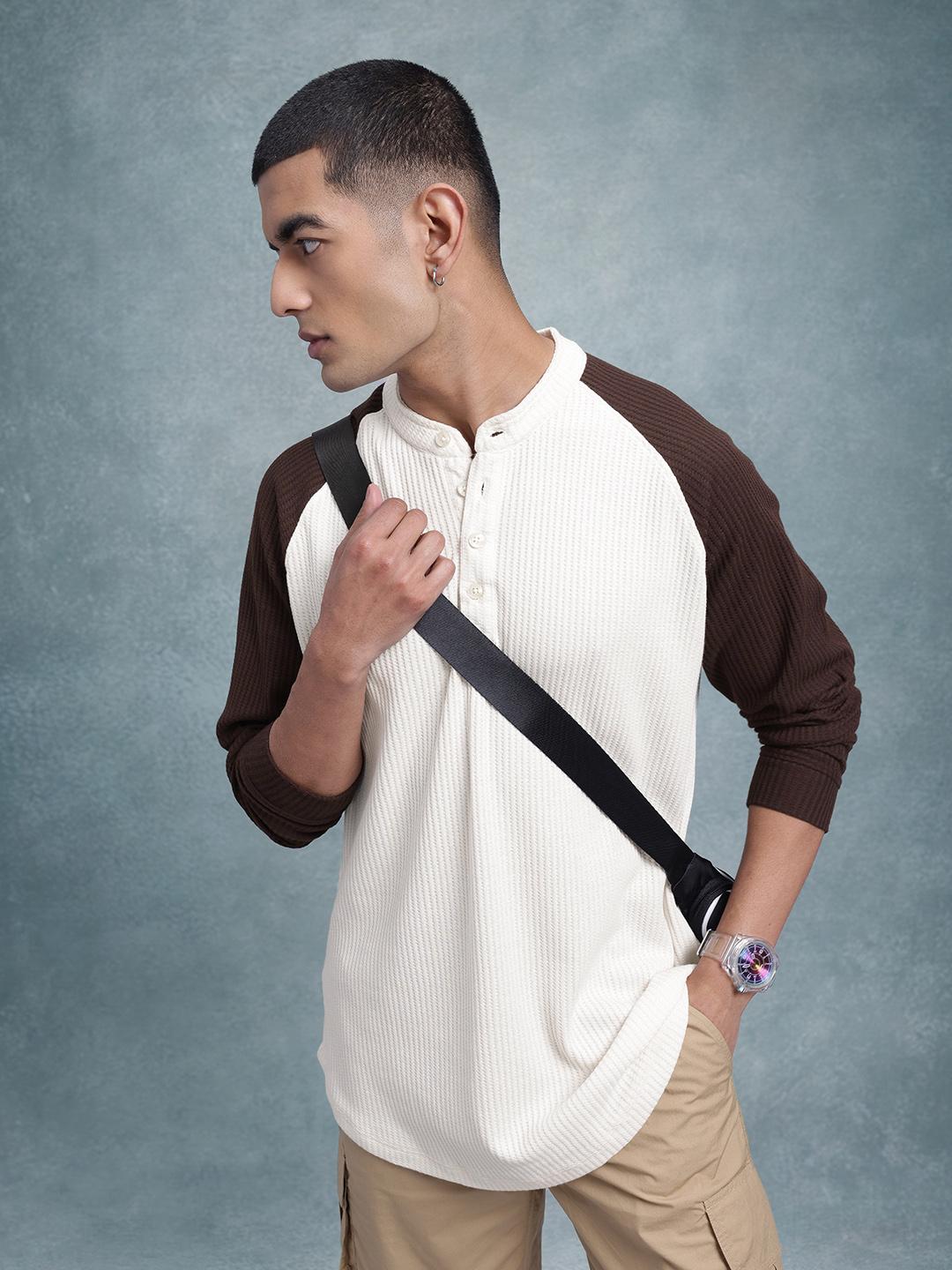 Roadster Textured Contrast Sleeve Oversize T-shirt - Image 1
