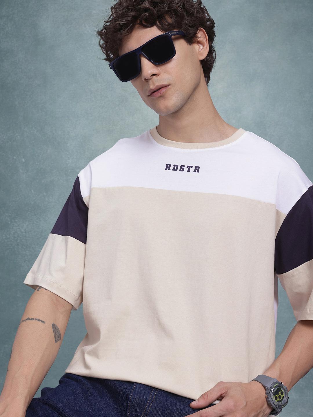 Roadster Colourblocked Drop-Shoulder Cotton T-shirt