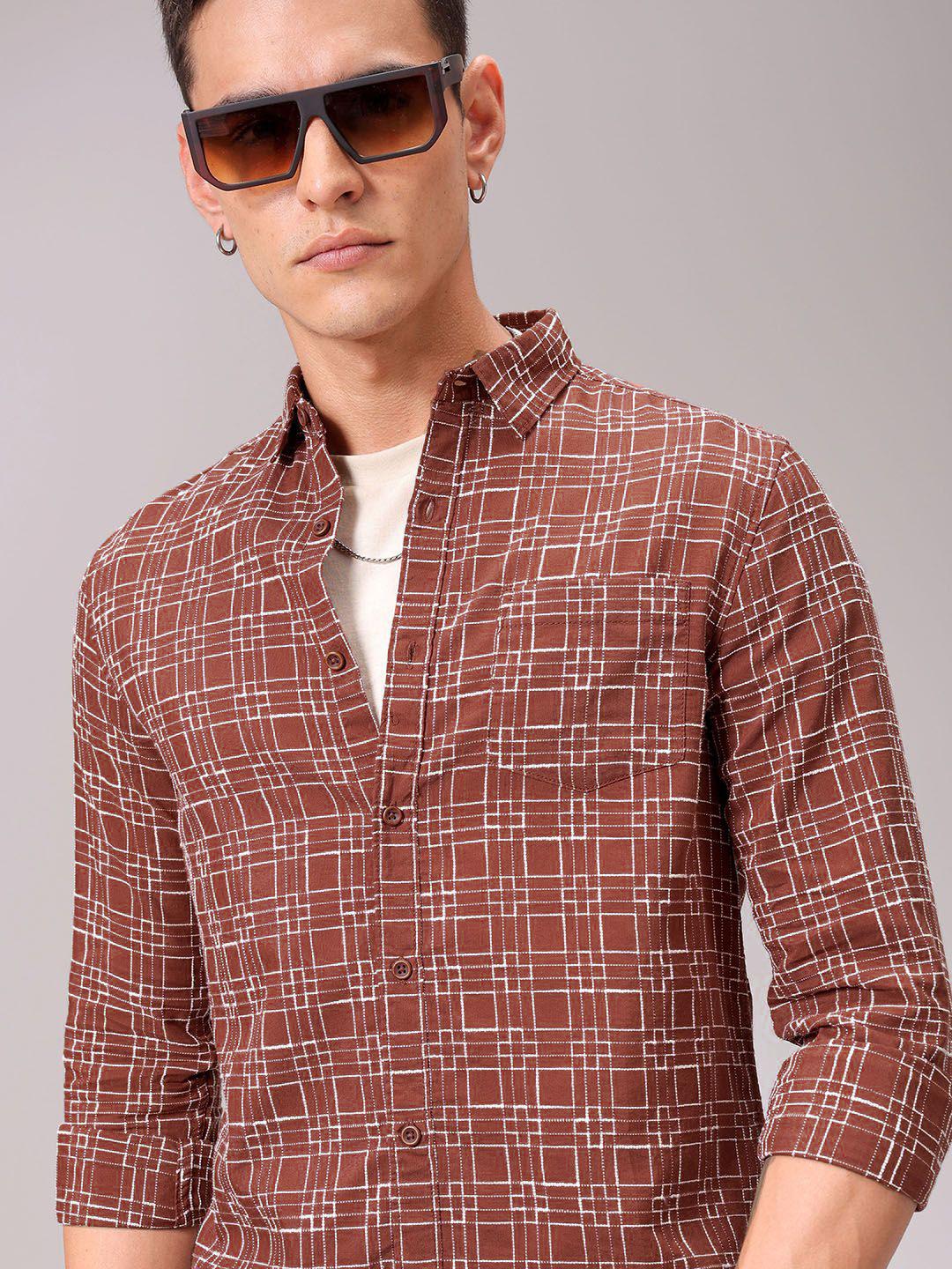 The Indian Garage Co Men Cutaway Collar Checked Cotton Slim Fit