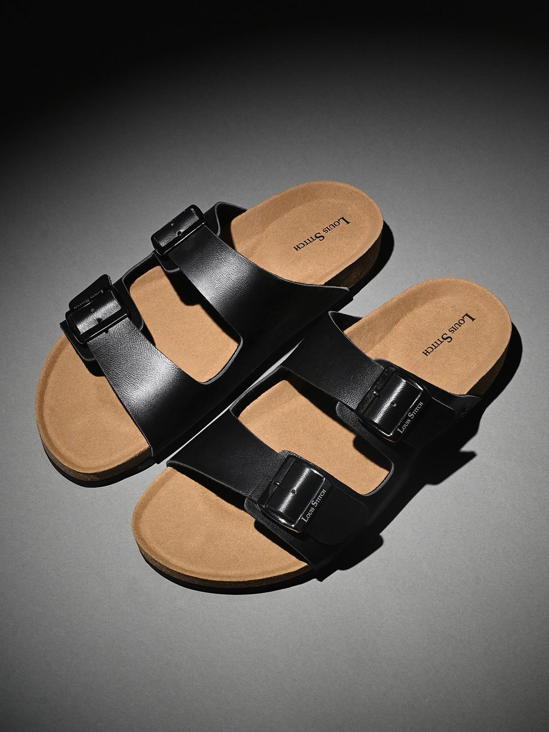 Buy LOUIS STITCH Men Jet Black Lightweight Open Toe Double Strap