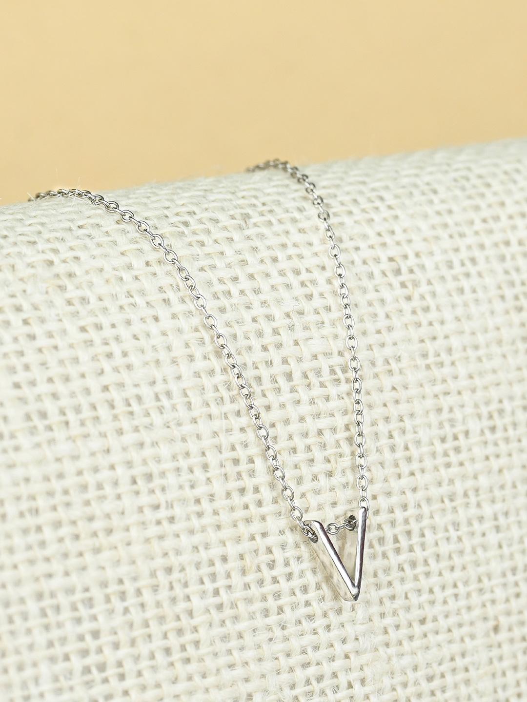 Buy TOUCH925 Pure Silver Vivid V-Letter Shaped Pendant With Chain