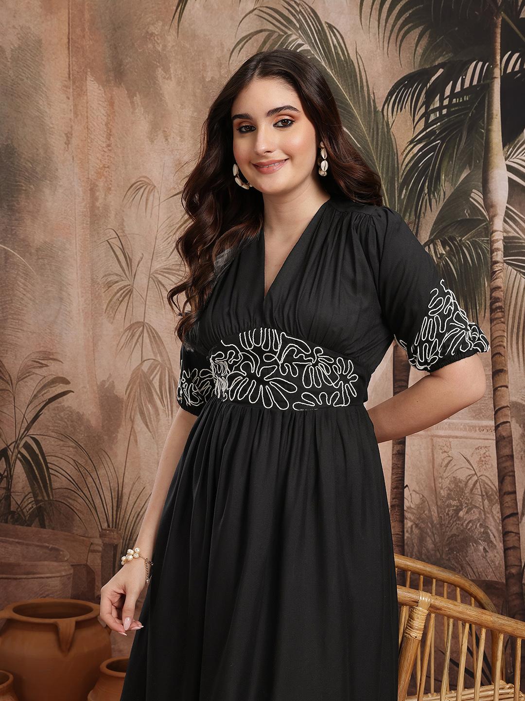 Buy Sangria Embroidered Cut-Out Back Ethnic Midi Empire Dress - Ethnic  Dresses for Women 31825610 | Myntra