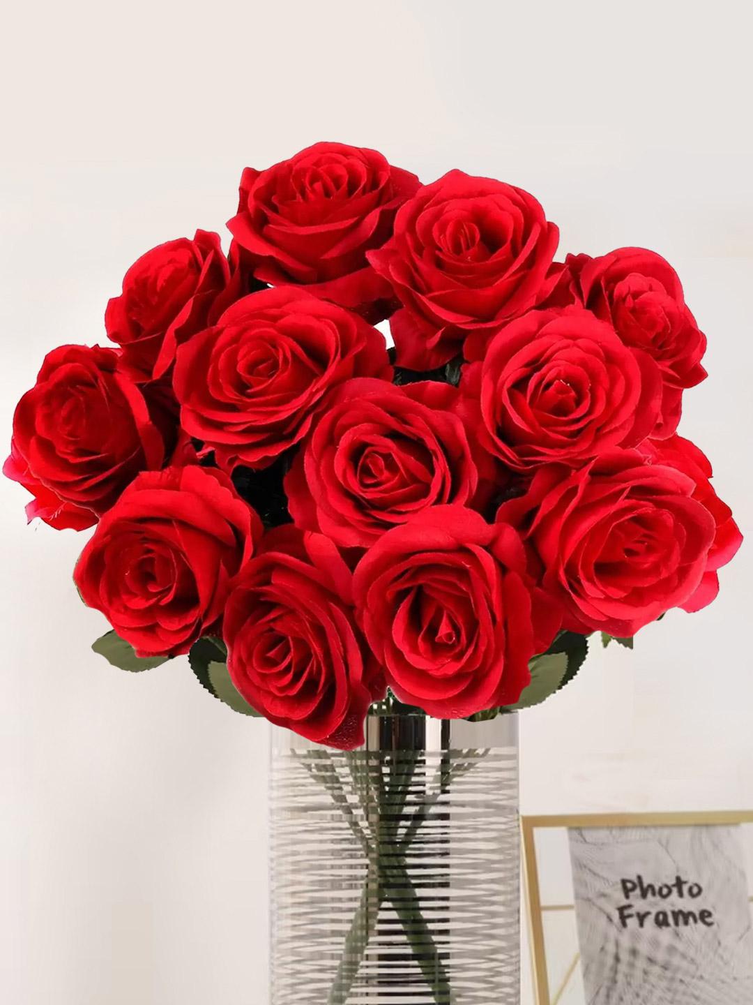 Buy TIED RIBBONS Red 12 Pieces Rose Artificial Flower - Artificial