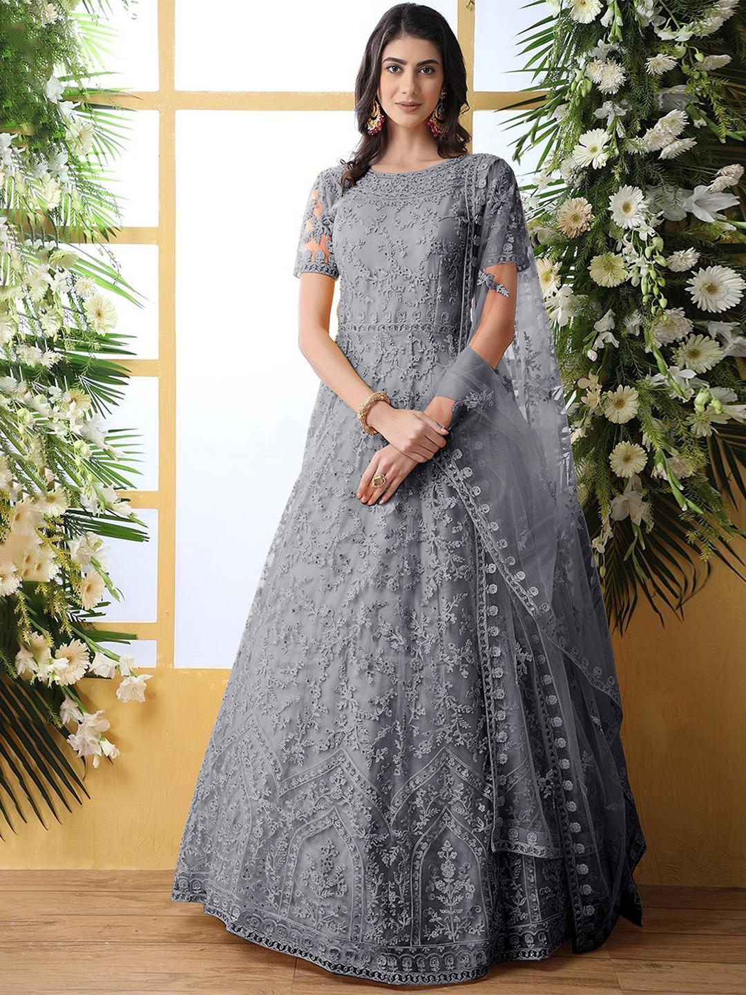 Buy JULEE Embroidered Net Fit & Flare Maxi Dress - Dresses for