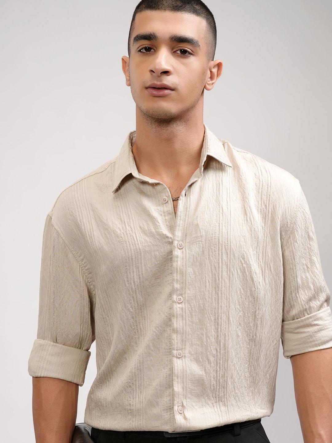 HIGHLANDER Men Relaxed Fit Spread Collar Textured Casual Shirt - Image 1