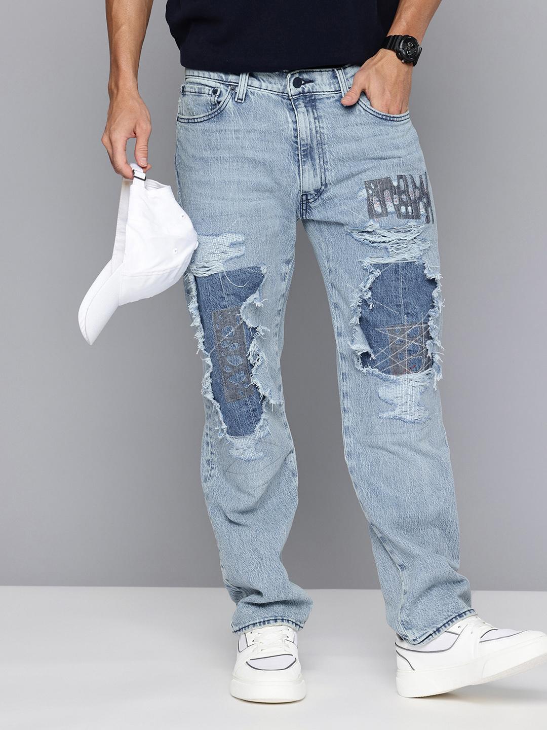 Buy Levis Men 555 Relaxed Fit Highly Distressed Light Fade