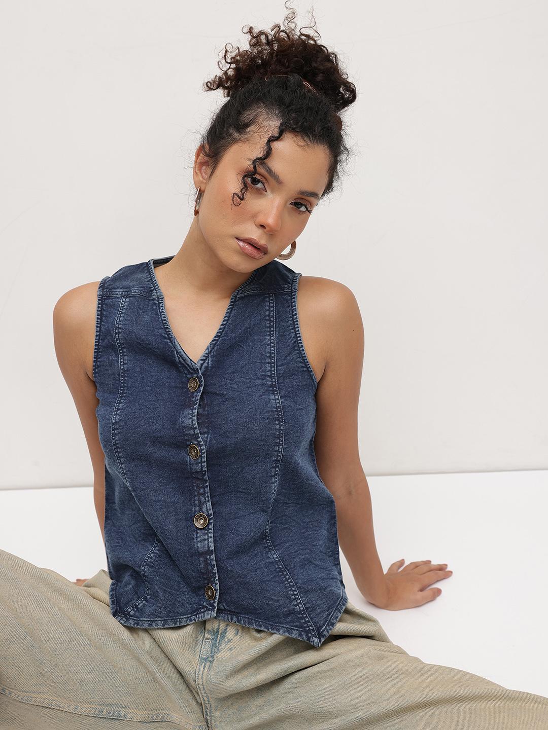 Buy The Roadster Life Paneled Sleeveless Denim Vest Top Tops - Main Image