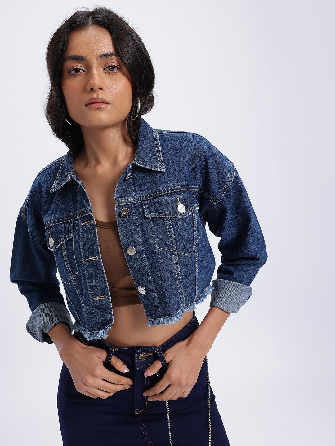 Buy glitchez Frayed Crop Denim Jacket - Jackets for Women