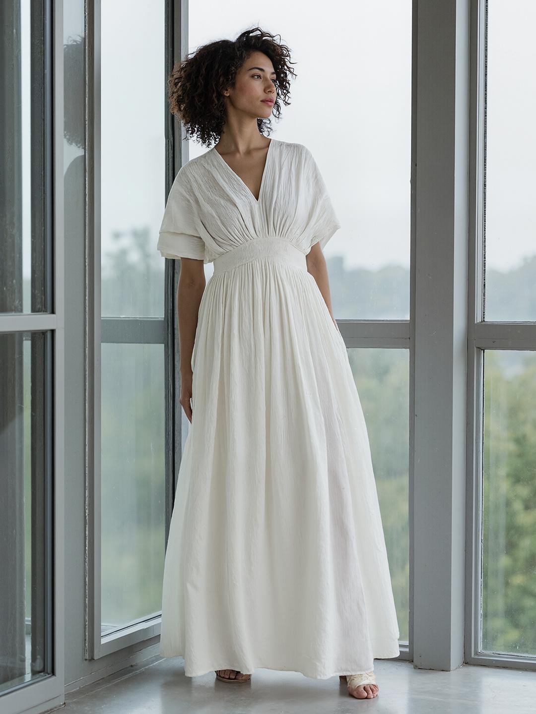 Buy RAREISM Janmay Primary Beige Kimono Sleeve Maxi Dress