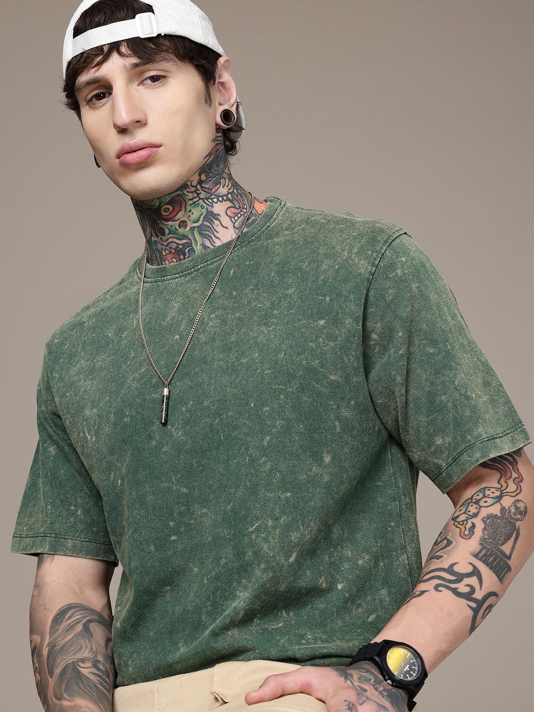 R.Code by The Roadster Life Co. Washed Effect Tie & Dye Printed Relaxed Fit T-shirt