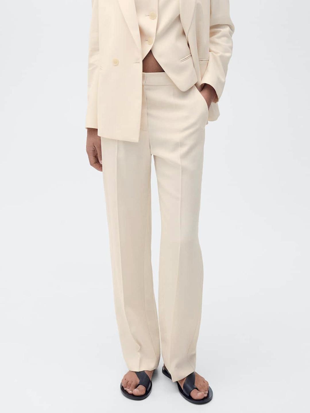 Buy MANGO Women Straight Fit Pleated Trousers Trousers for Women