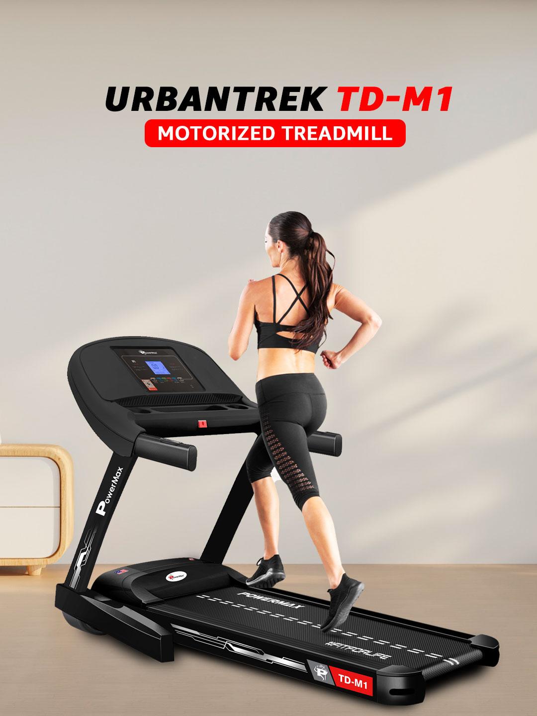 PowerMax Fitness TD-M1 Motorised Foldable Treadmill for Home GYM DC Motor  4HP Peak