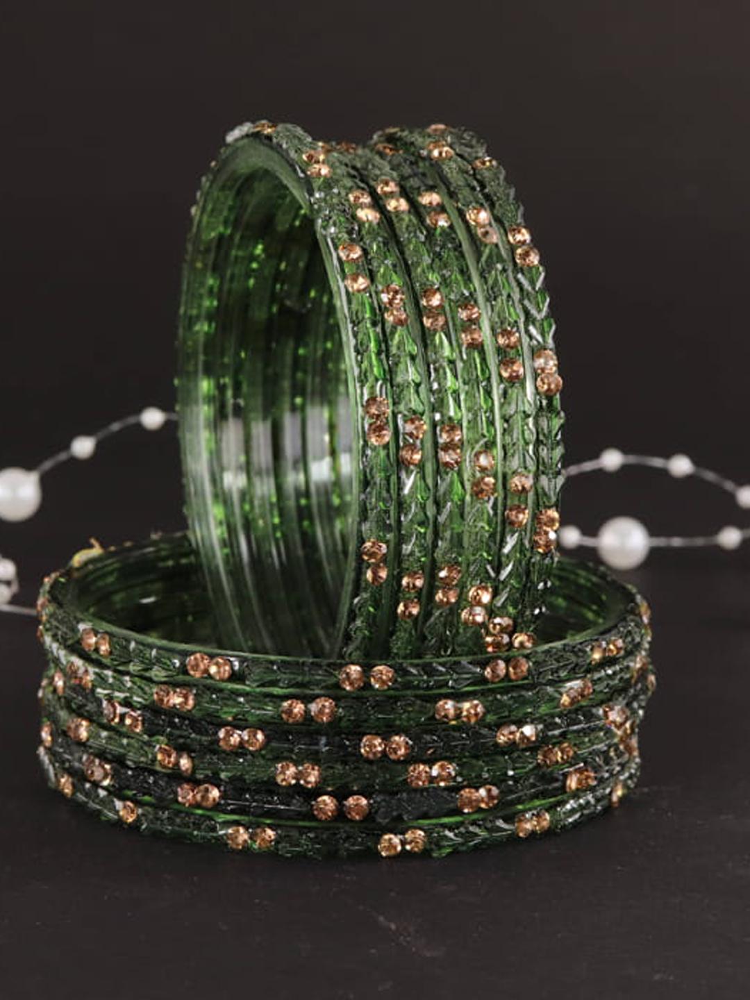 Buy LAVAZZA Set Of 12 Crystal-Studded Glass Bangles - Bangle for
