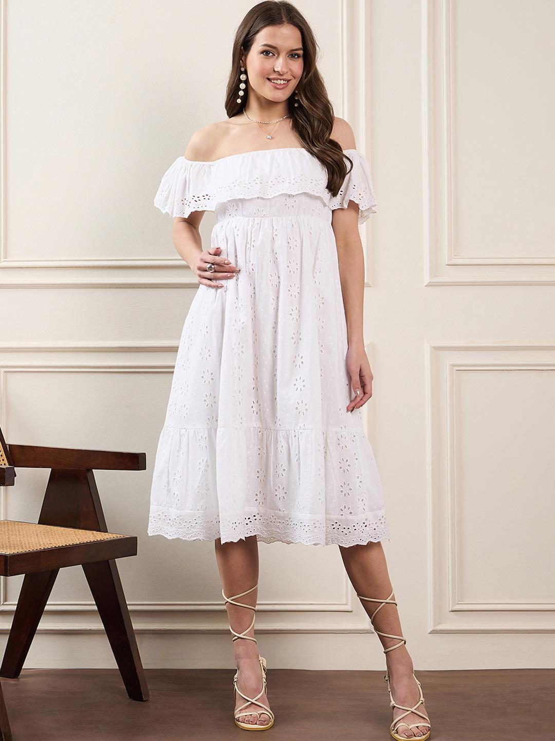Buy ZUMMER Cotton Off-Shoulder Ruffled Fit & Flare Midi Dress - Dresses for  Women 33012122 | Myntra