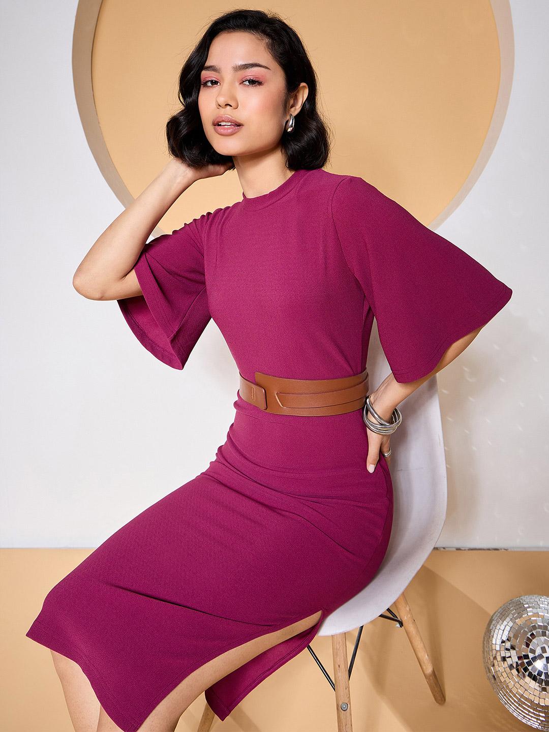 Buy ZUMMER Flared Sleeve Bodycon Midi Dress - Dresses for Women 33012393 |  Myntra
