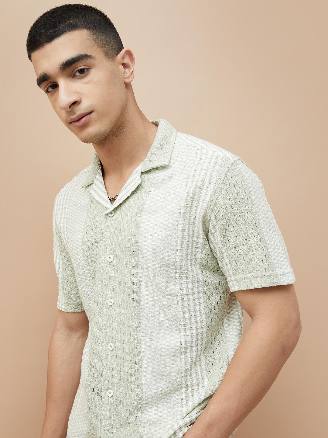 Buy Fame Forever by Lifestyle Striped Cuban Collar Cotton Casual