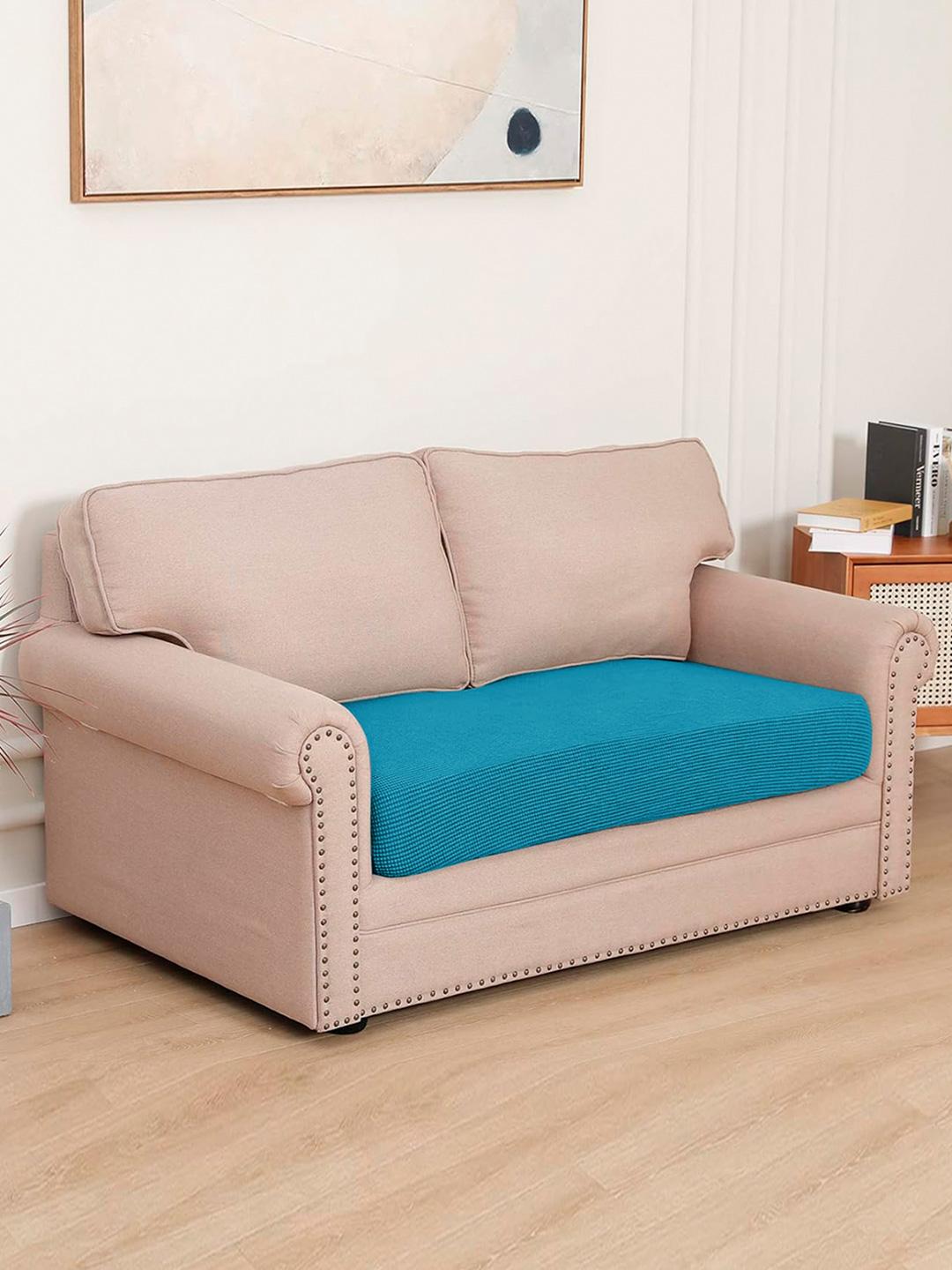 HOKIPO Teal Jacquard Seater Sofa Seat Cushion Cover