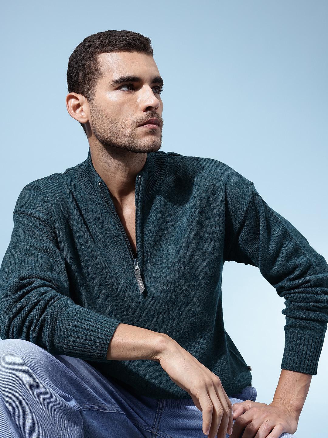 Buy glitchez Mock Collar Drop-Shoulder Sleeves Relaxed Fit Acrylic