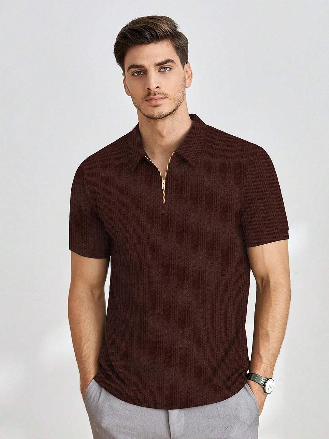 Moda Rapido Men Self Design Polo Collar T-shirt - Image 1