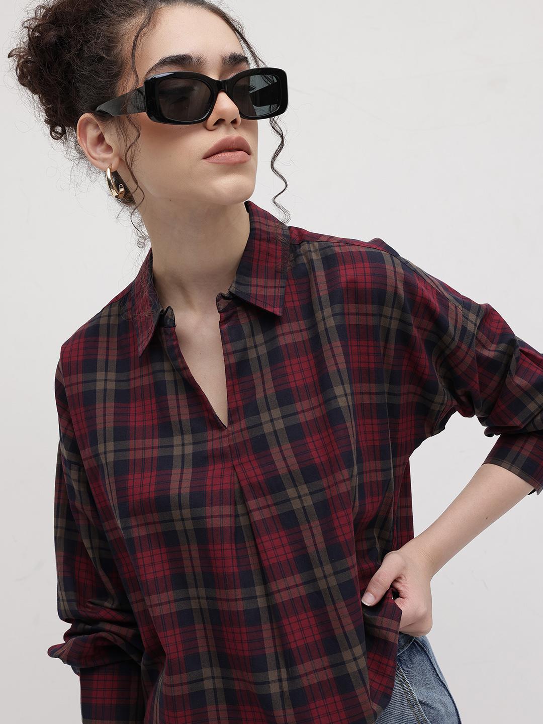 Roadster Lifestyle Co. Checked Cotton Top for Women