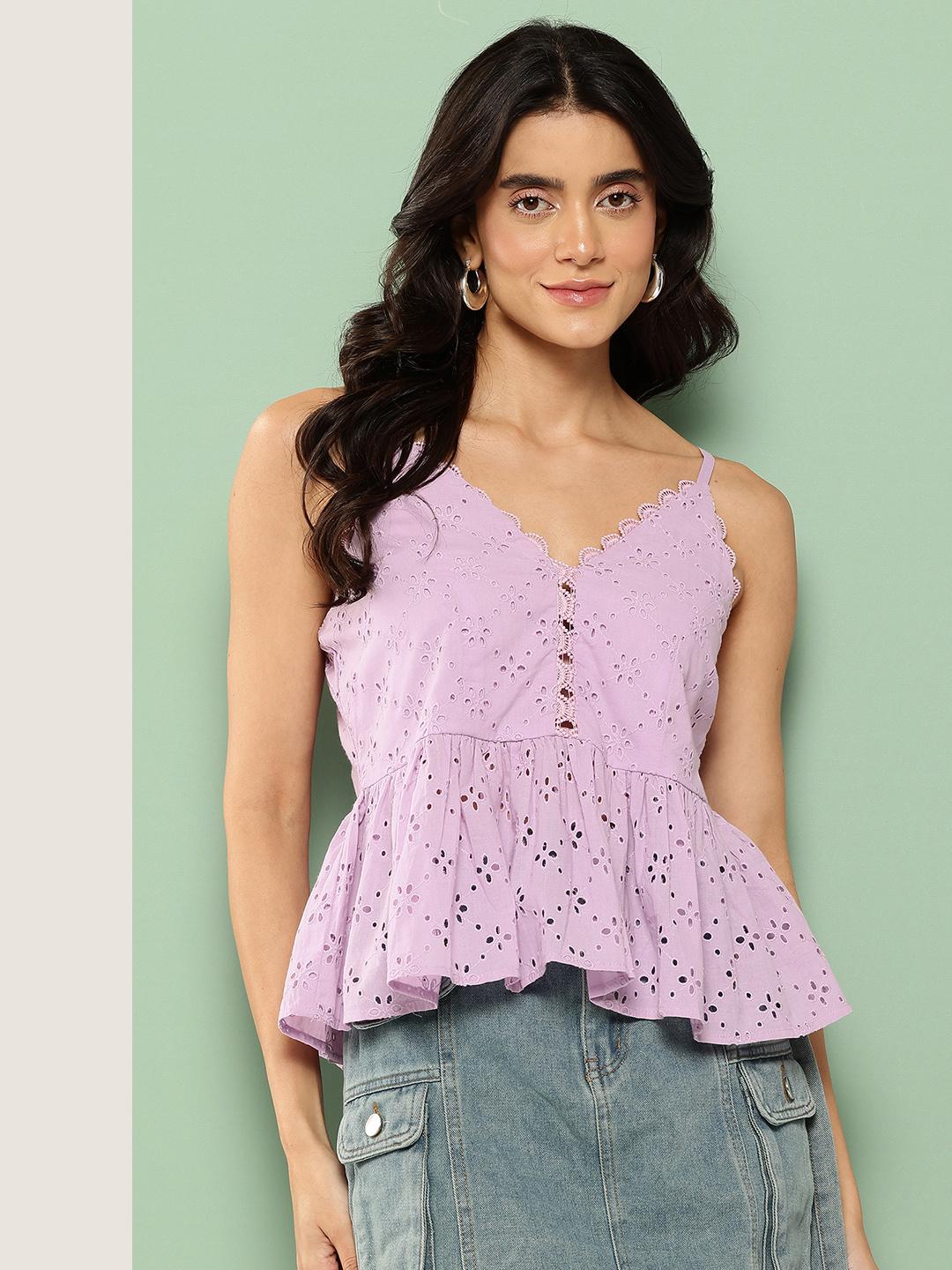 Buy Killer Cotton Schiffli Peplum Top - Tops for Women 34019683
