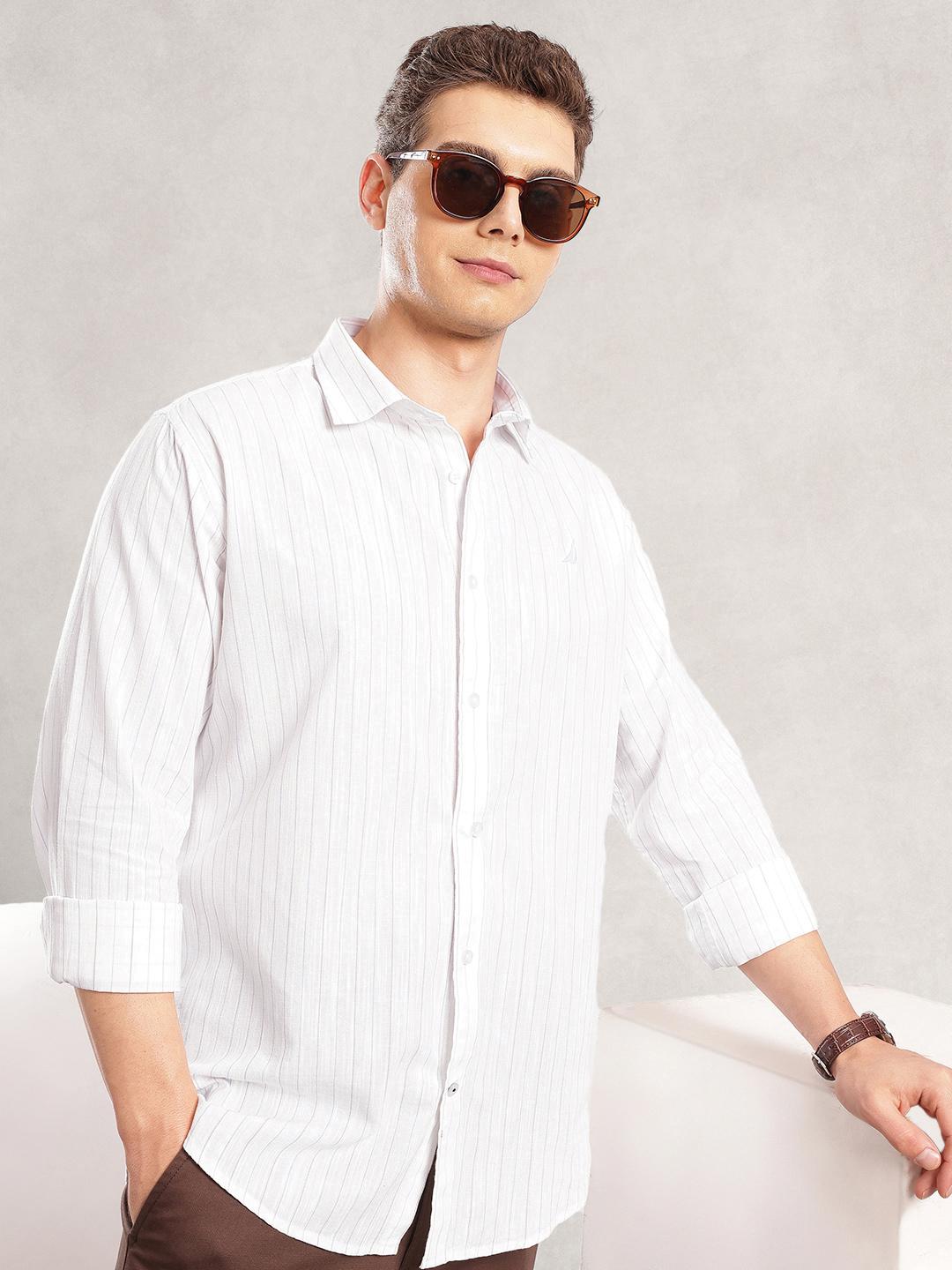 Nautica Men Striped Cotton Linen Regular Fit Shirt - Image 1