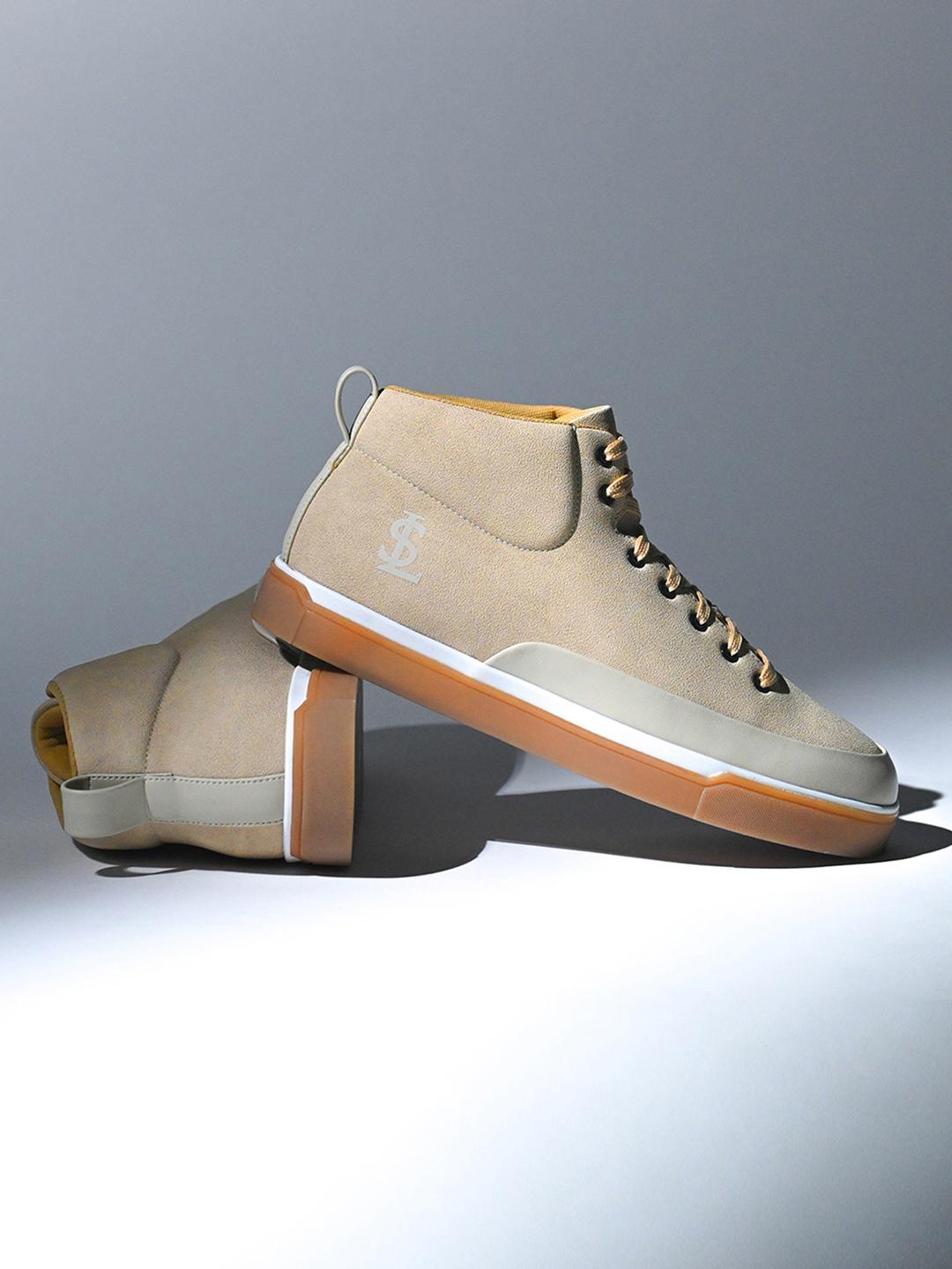 LOUIS STITCH Men Beige Mid Top Lace Up Sneaker