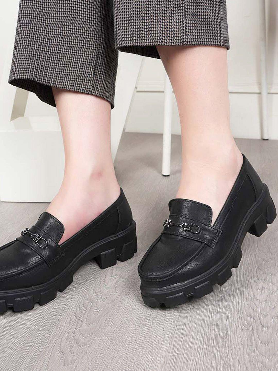 DressBerry Women Chunky Sole Horsebit Loafers