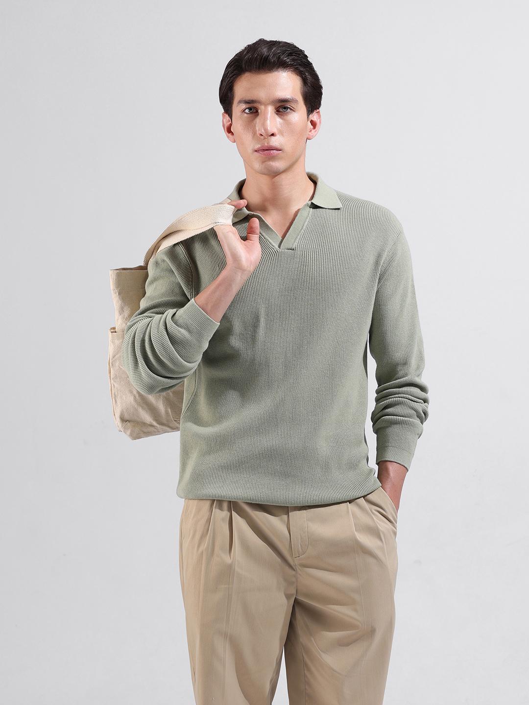 The Indian Garage Co Men Flat Knit Slim Fit Textured Polo T-Shirt - Image 1