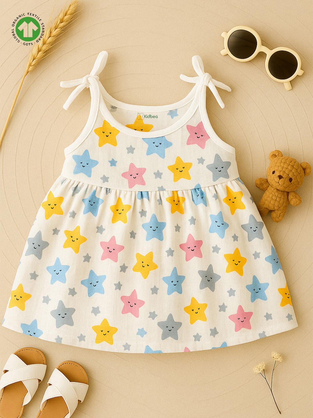 Buy Kidbea Girls Organic Cotton Star Printed Sleeveless Dress