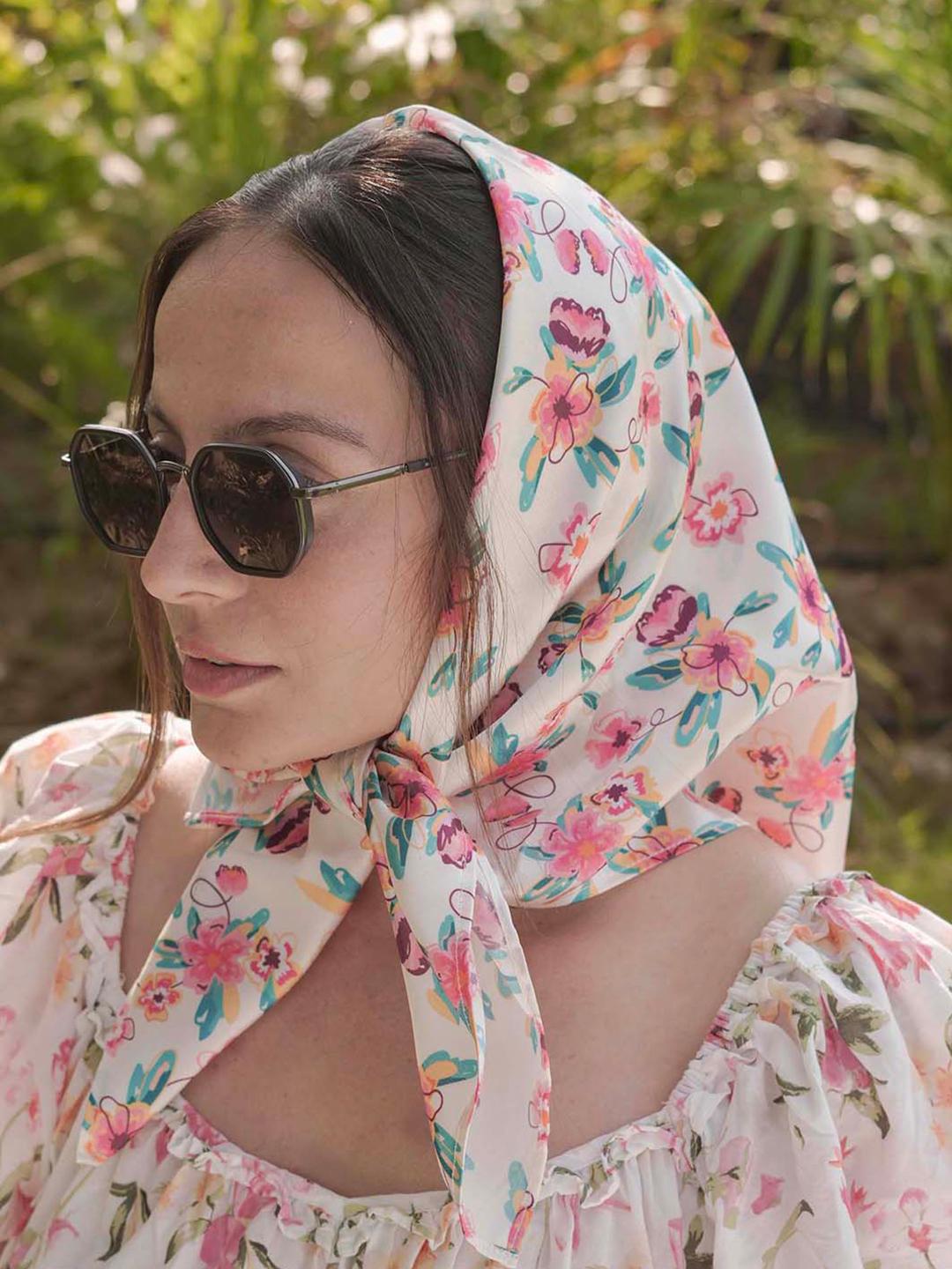 Buy Hair Drama Women Bloom Floral Print Silk Satin Bandana