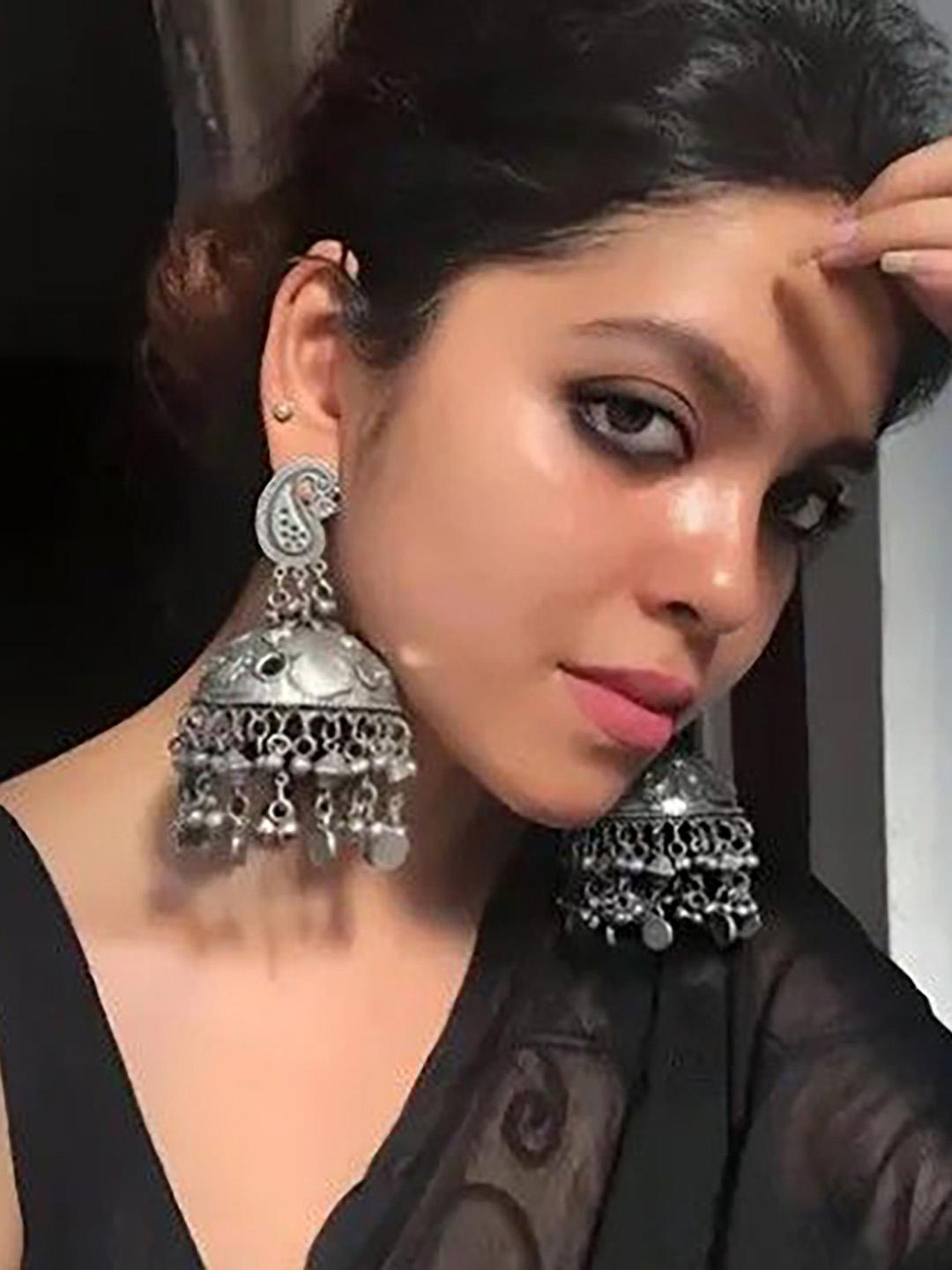 Samridhi DC Artificial Beaded Oxidised Dome Shaped Jhumkas