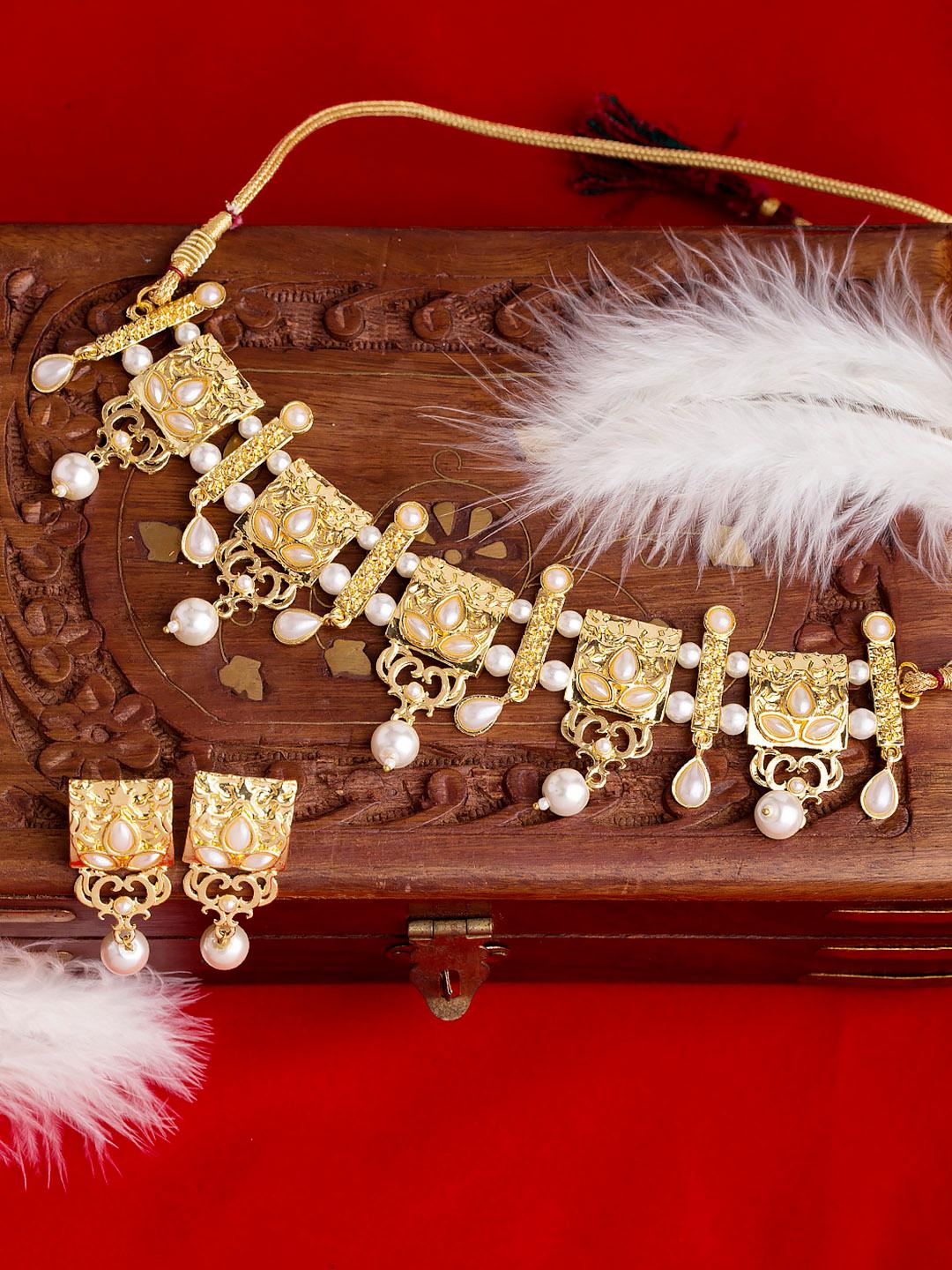 Buy Voylla Ethnic Golden State of Mind Pearl Choker Necklace Set