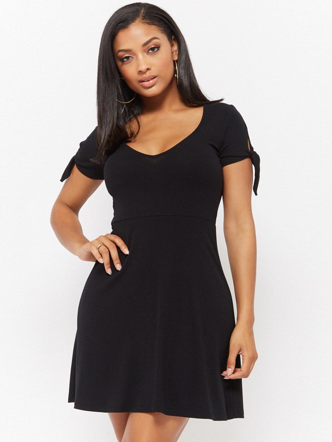Buy FOREVER 21 Women Black Self-Striped Fit & Flare Dress - Dresses for  Women 4287485 | Myntra
