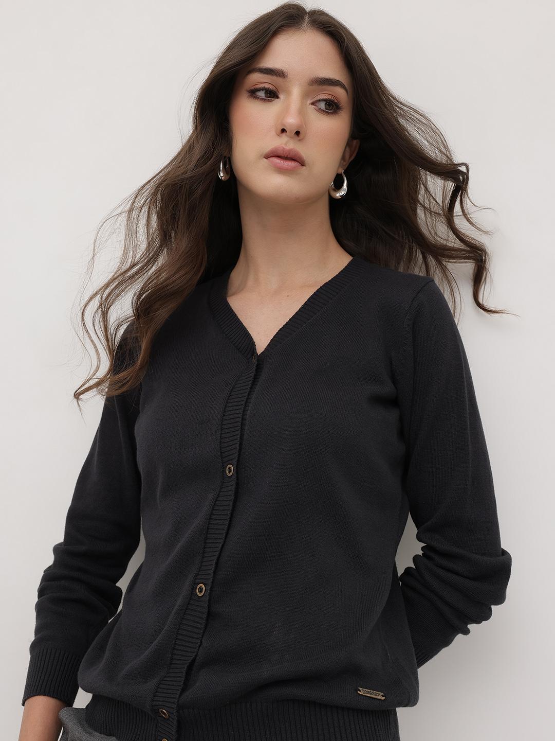 Buy The Roadster Life Solid Ribbed Hem Cardigan Sweaters for