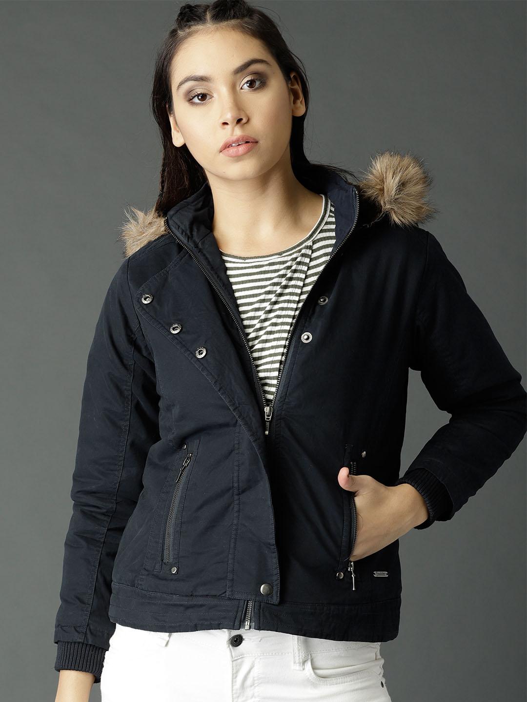 Buy Roadster Women Navy Blue Hooded Parka Jacket Jackets for
