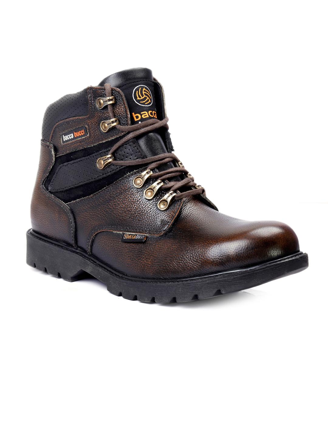 Buy bacca bucci Men Brown Solid Leather High-Top Flat Boots