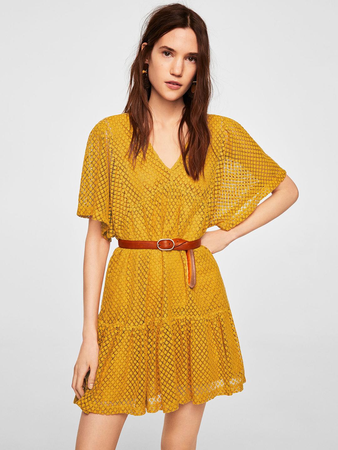 chinese dress ladies Taken Heart Lace Trim Tied Back Dress Mango
