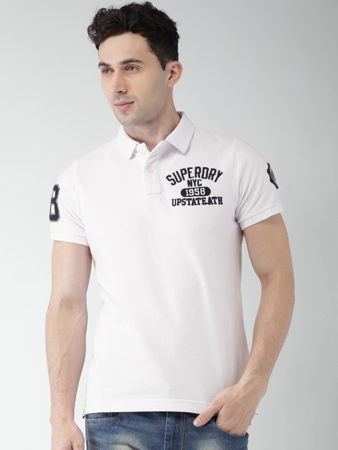 Buy Superdry Men White Solid Polo Collar T-shirt Tshirts for Men