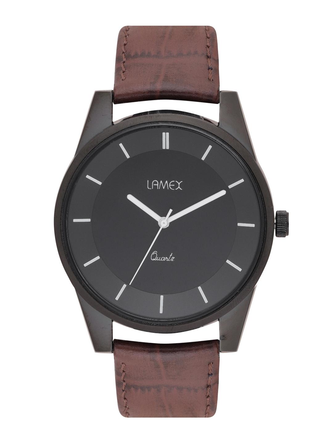 Buy LAMEX Men Black Leather Analogue Watch ZOOMDLX 5517/BL/BL